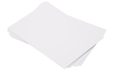 Stack of papers on white background