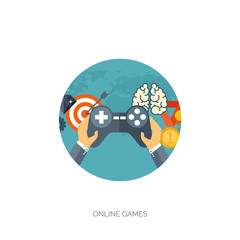 Flat joystick icon. Vector illustration. Gaming. Online game.