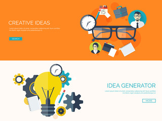 Vector illustration. Flat backgrounds set. New ideas, smart solutions. Business aims. Teamwork. Targeting.