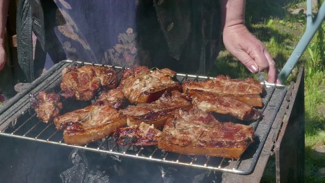 Pork Meat Steak on Barbecue Grill