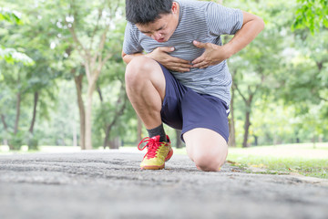 Asian man chest pain while jogging