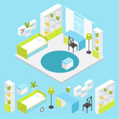 Children Room Composition In Isometric 