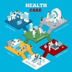 Hospital Healthcare Departments Isometric Composition Poster