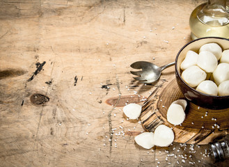 Fresh mozzarella with salt.