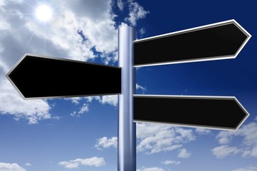 Signpost with three arrows, illustration