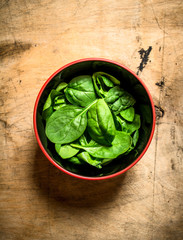 Spinach leaves in a bowl.