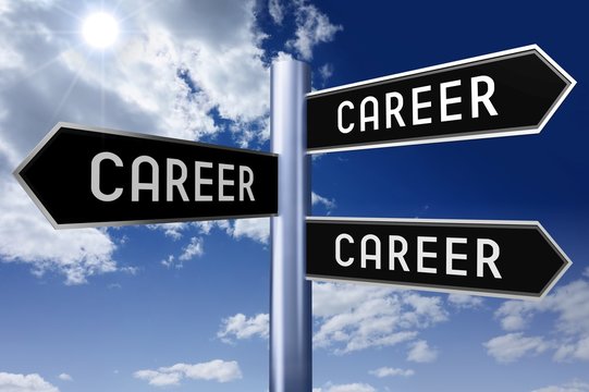 Signpost with three arrows - career concept
