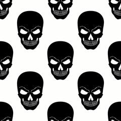 Skull seamless pattern vector illustartion. Black and white drawing