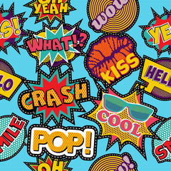 Pop art cartoon patch icon seamless pattern