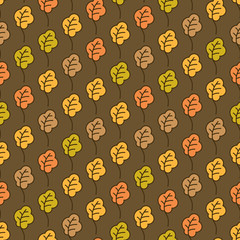 Funny autumn oak leaves seamless pattern. Autumn background