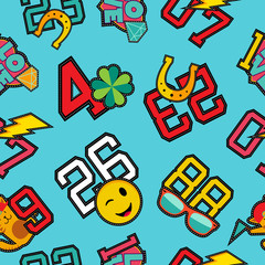 Lucky numbers stitch patch icons seamless pattern