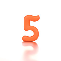 number five 5 made from plasticine isolated orange