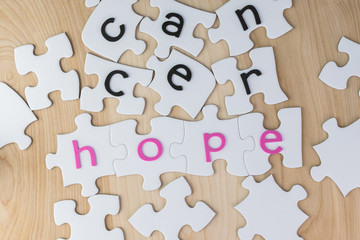 Cancer concept. Complete puzzle with  word for hope.