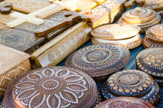 Several wooden boxes