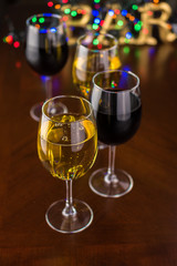 Glasses of red and white wine.