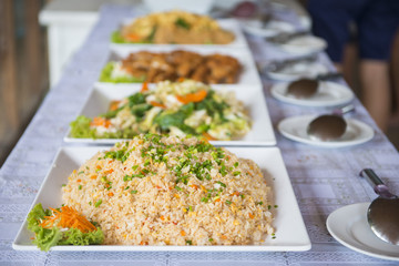 buffet line for lunch in restaurant