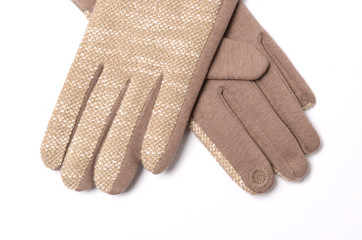 women's beige gloves isolated on white