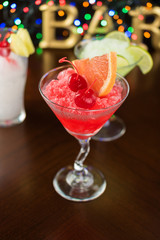 Frozen hurricane cocktail. Selective focus.