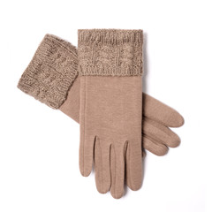 women's beige gloves isolated on white