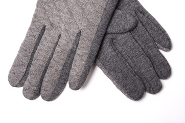 women's gray gloves isolated on white