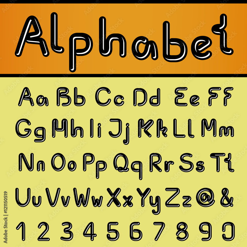 Fototapete vector own black font alphabet - simple letters and numbers, ampersand and at-sign symbol