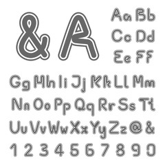Vector own font alphabet - simple letters and numbers, ampersand and at-sign symbol