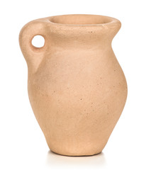 miniature clay jug isolated on white background