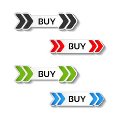 Vector simple shopping cart, menu items, buttons with arrows - labels, stickers on the white background