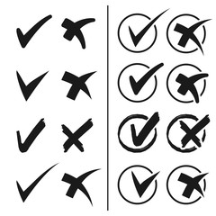 Vector check mark black simple symbols, circular buttons