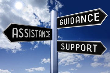 Obraz premium Signpost with three arrows - guidance, assistance, support