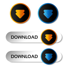 Vector download buttons with arrows - labels, stiskers on the white background