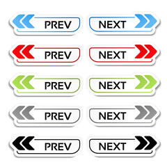 Vector prev, next buttons with arrows - labels, stickers on the white background