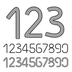 Vector twine, rope font alphabet - numbers - 1, 2, 3, 4, 5, 6, 7, 8, 9, 0