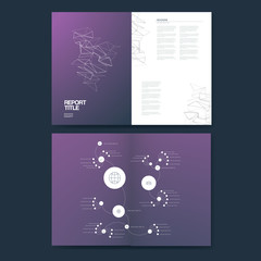 Business report template with infographics elements for company structure presentation and analysis graphs, charts, symbols.