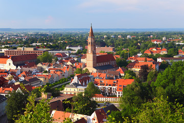 Fototapeta premium view over the historic city of Landshut, Bavaria, Germany, from
