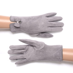 women's gray gloves isolated on white