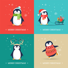 Cute penguins set - Merry Christmas greetings