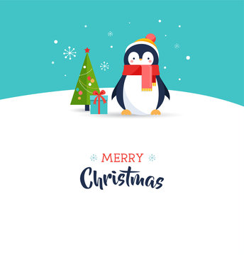 Cute penguin - Merry Christmas greeting card
