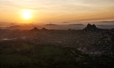 Sunrise view from the top of Hampi