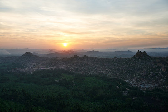 Sunrise view from the top of Hampi