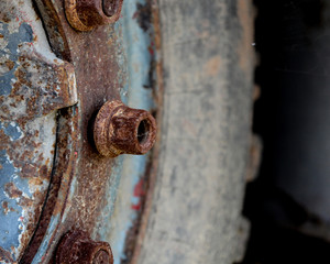 details close upof and old rusty truck wheel