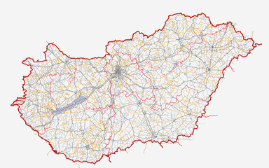 Map of Hungary. Roads vector