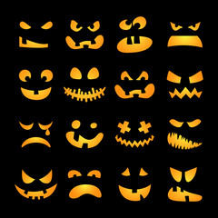 Scary Halloween pumpkin faces set