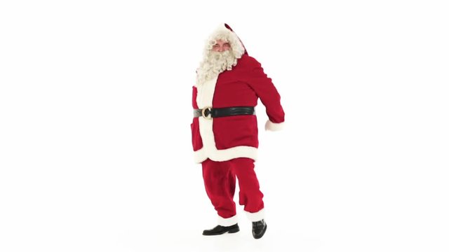 Santa Claus is dancing  isolated on white 