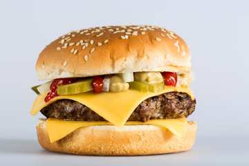 hamburger close up on the bright background