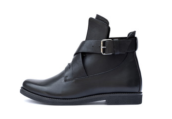 Pair of black female shoes isolated on white background with clipping path