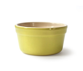 Glazed ceramic pot for cooking on a white background with clipping path