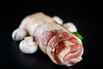 raw meat with spices, vegetables and mushrooms