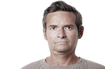 Obraz premium Portrait of serious adult man on white background