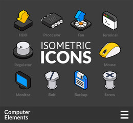Isometric outline icons set 3